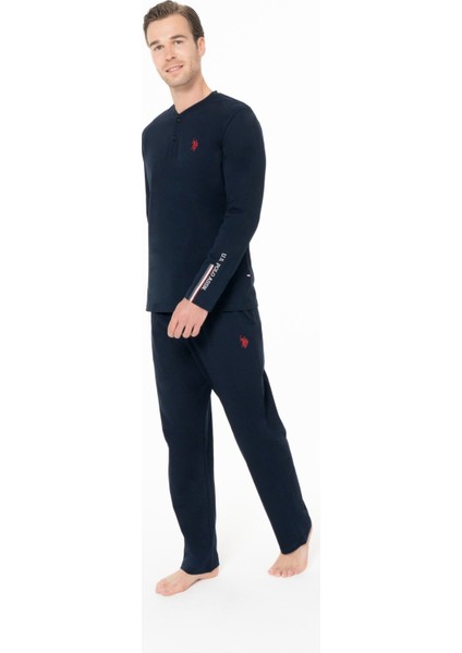 18959 Erkek Lacıvert Yuvarlak Yaka Patlı Uzun Kollu Pijama Takımı fiyatları