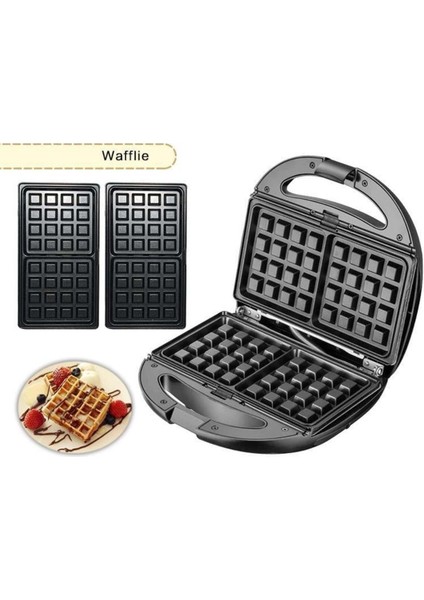 6'lı 1 Arada Tost, Waffle, Donut, Ceviz Kurabiye, Sandviç Makinesi Siyah
