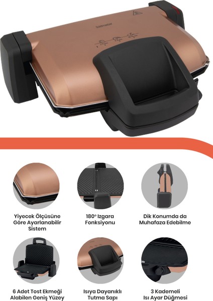 1800W Çıkarılabilir Plakalı Isı Ayarlı Tost ve Izgara Makinesi Beyaz