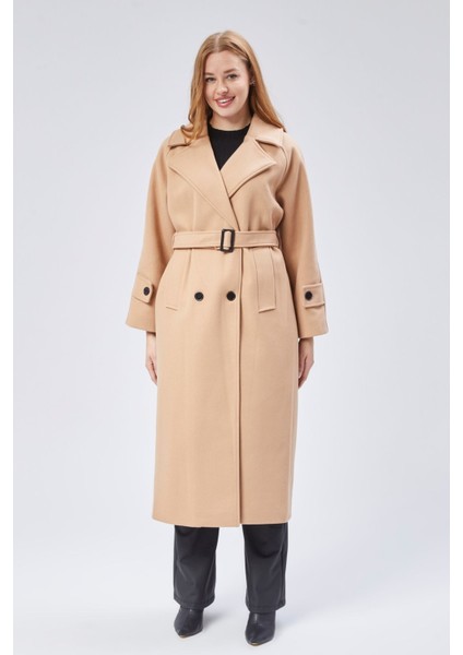 Bej Regular Kemerli Kaşe Kaban