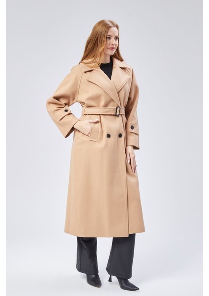 Bej Regular Kemerli Kaşe Kaban