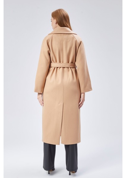 Bej Regular Kemerli Kaşe Kaban