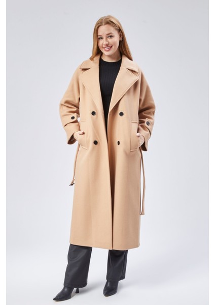 Bej Regular Kemerli Kaşe Kaban