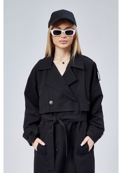 Oversize Kruvaze Kapama Rüzgarlık Detaylı Trençkot