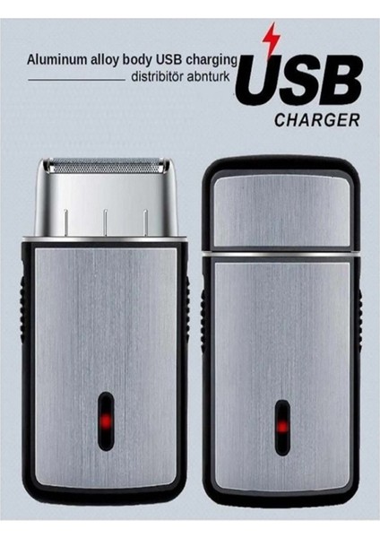 USB Şarjlı Alüminyum Metal Gövde Sakal Traş Makinesi, Uzun Pil Ömrü, Keskin Jilet