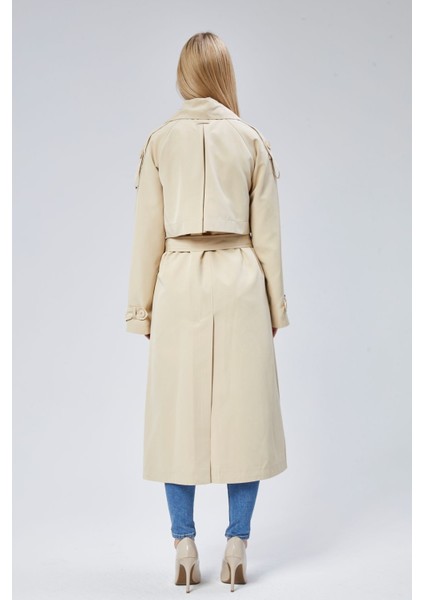 Bej Oversize Kruvaze Kapama Rüzgarlık Detaylı Trençkot 44956