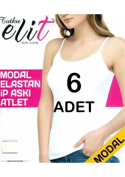 Modal Elastan Ip Askılı Kadın Atlet - 6 Adet - Beyaz