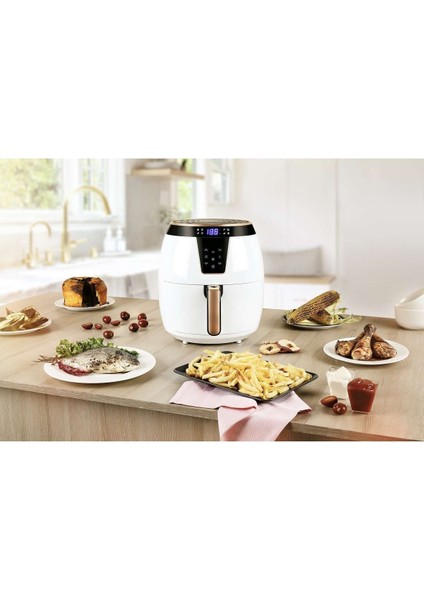 Büyük Hava Fritözü 5,5 Lt, Sağlıklı Pişirme, Türkiye Garantili, Beyaz Renk indirimleri