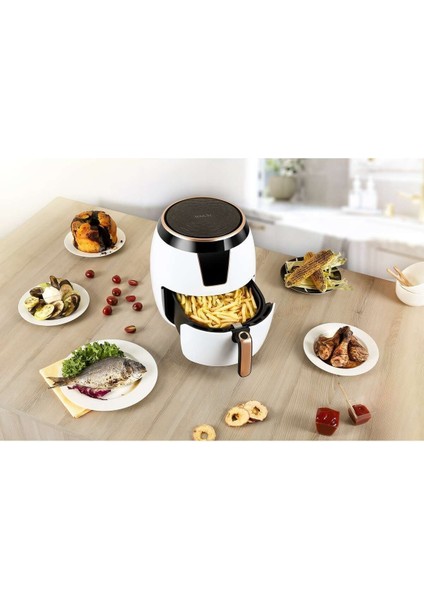 Büyük Hava Fritözü 5,5 Lt, Sağlıklı Pişirme, Türkiye Garantili, Beyaz Renk