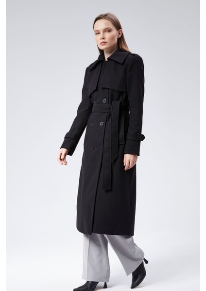 Kadın Regular Rüzgarlık Detaylı Kaşe Kaban