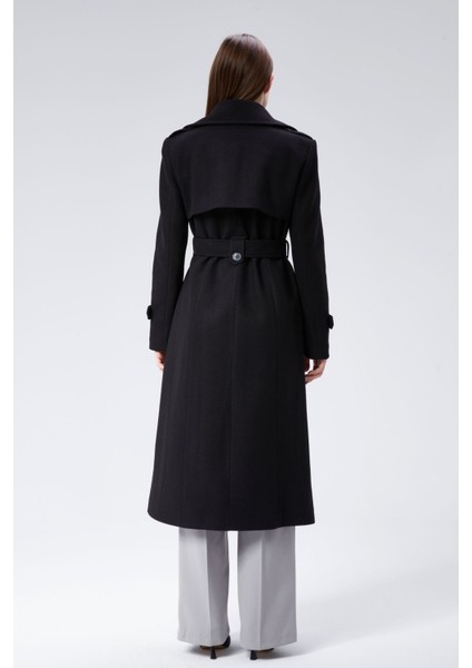 Kadın Regular Rüzgarlık Detaylı Kaşe Kaban