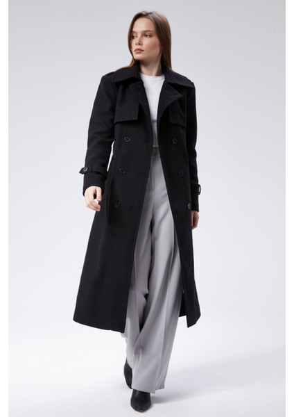 Kadın Regular Rüzgarlık Detaylı Kaşe Kaban