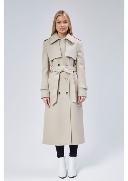 Kadın Regular Rüzgarlık Detaylı Kaşe Kaban