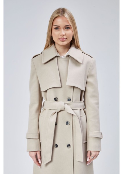 Kadın Regular Rüzgarlık Detaylı Kaşe Kaban