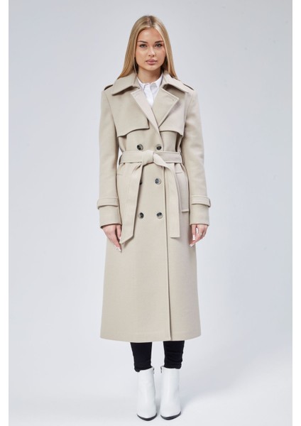 Kadın Regular Rüzgarlık Detaylı Kaşe Kaban