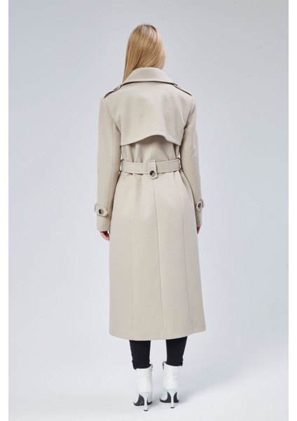 Kadın Regular Rüzgarlık Detaylı Kaşe Kaban