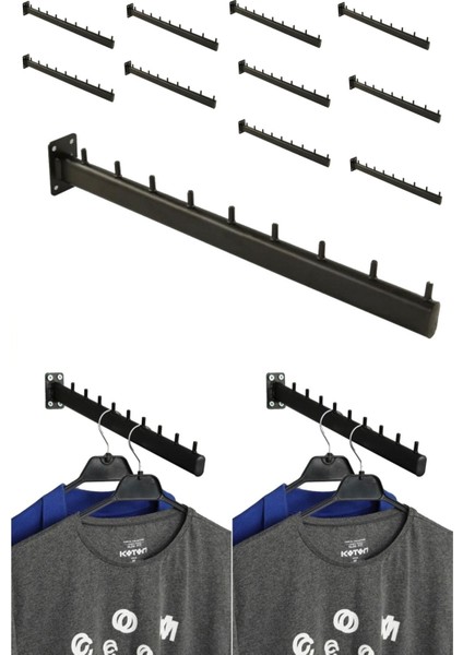 10 Adet Siyah Duvara Monte Eğimli Askılık 40 Cm, Pratik ve Şık Düzenleme Çözümü