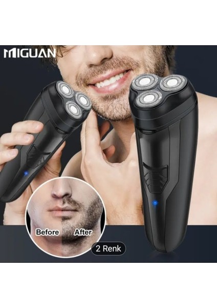 Kablosuz Erkek Tıraş Makinesi, Kuru ve Islak Kullanım, 3 Başlıklı, Şık Siyah Tasarım
