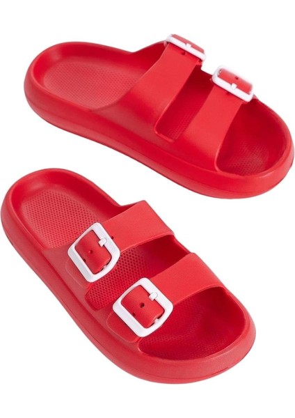 Unisex Kırmızı Çift Tokalı Medikal Hafif Eva Terlik