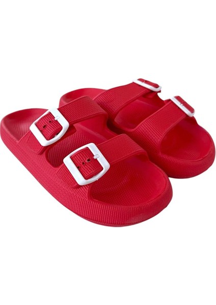 Unisex Kırmızı Çift Tokalı Medikal Hafif Eva Terlik