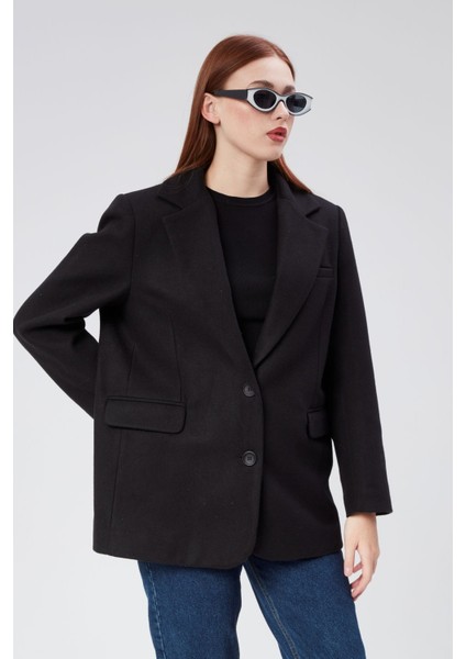 Kruvaze Yaka Regular Fit Kaşe Ceket