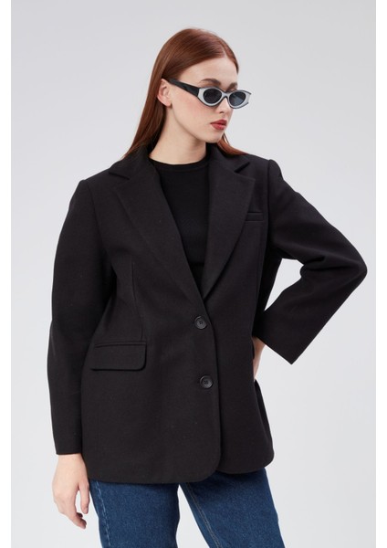 Kruvaze Yaka Regular Fit Kaşe Ceket