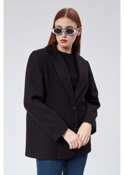 Kruvaze Yaka Regular Fit Kaşe Ceket