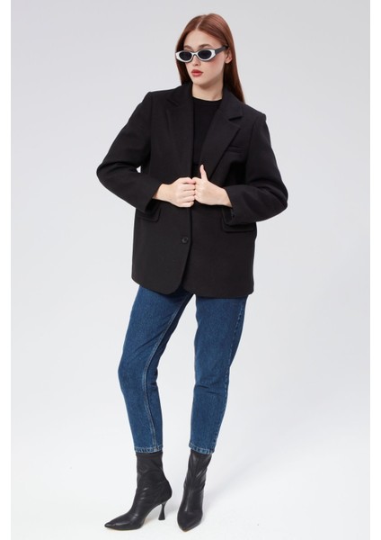 Kruvaze Yaka Regular Fit Kaşe Ceket