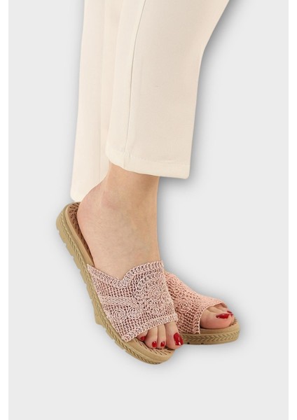 Kadın Örgülü Günlük Rahat Terlik PUDRA fırsatları