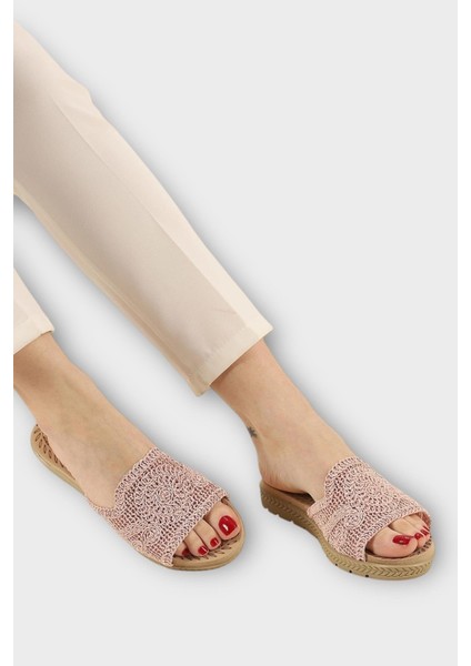 Kadın Örgülü Günlük Rahat Terlik PUDRA indirimleri