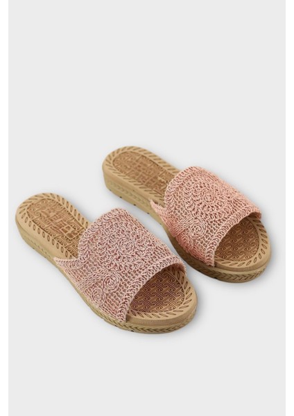 Kadın Örgülü Günlük Rahat Terlik PUDRA
