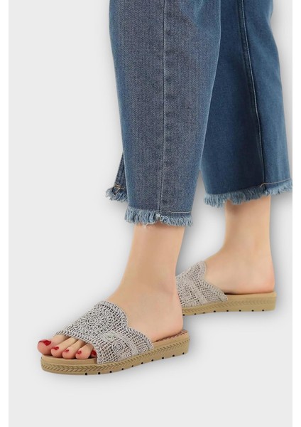 Kadın Örgülü Günlük Rahat Terlik GRİ fırsatları
