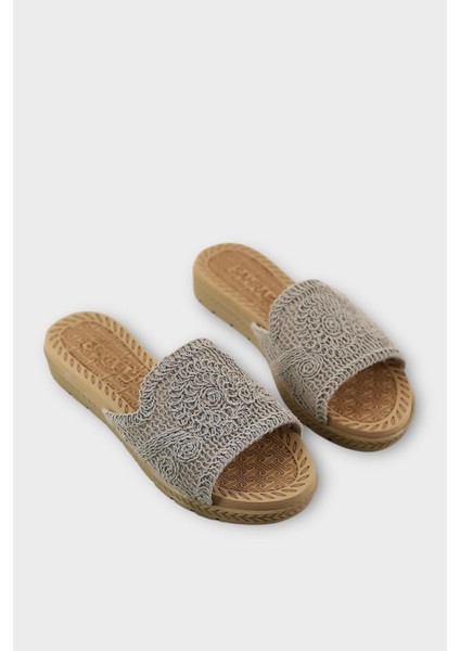 Kadın Örgülü Günlük Rahat Terlik GRİ