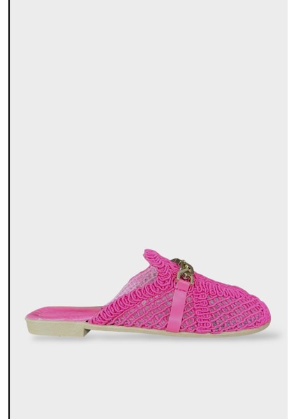 Kadın Zincir Detaylı Desenli Terlik PEMBE