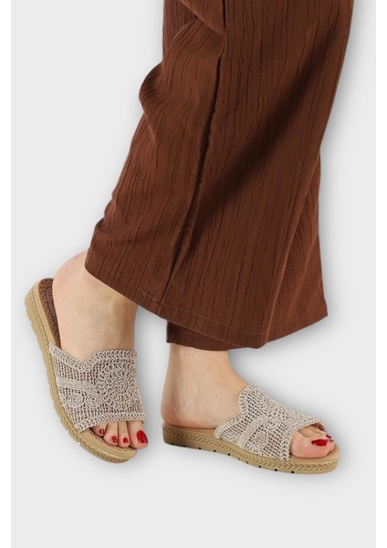 Kadın Örgülü Günlük Rahat Terlik BEJ fırsatları