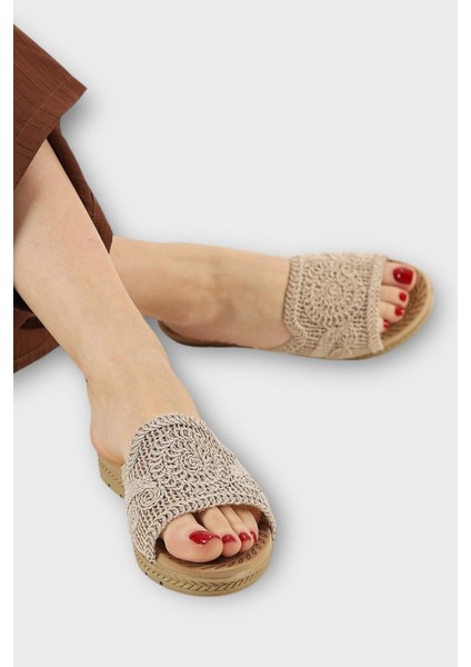 Kadın Örgülü Günlük Rahat Terlik BEJ indirimleri