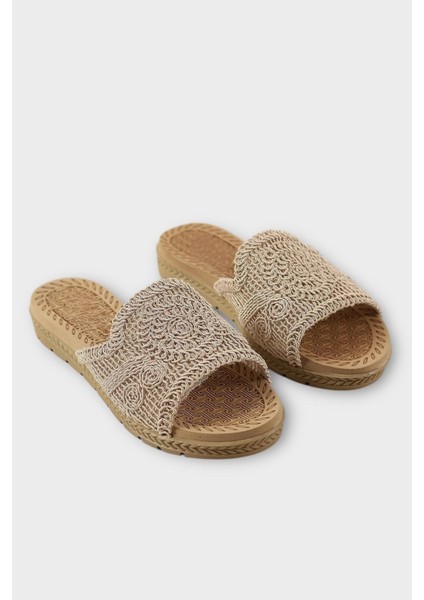 Kadın Örgülü Günlük Rahat Terlik BEJ