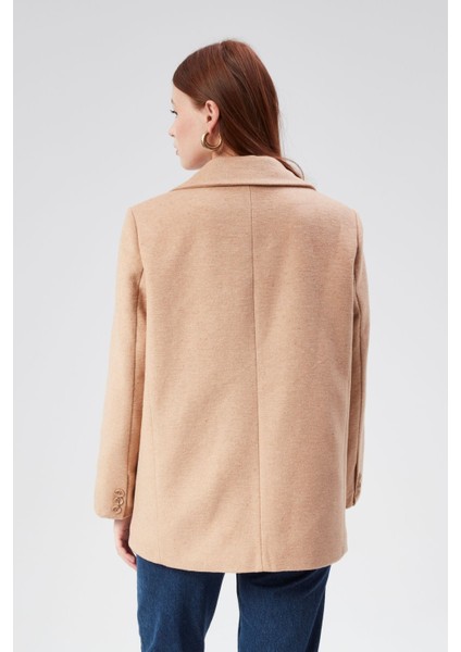 Kruvaze Yaka Regular Fit Kaşe Ceket