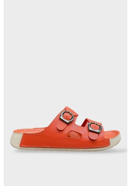 Çift Bantlı Tokalı Anatomik Taban Rahat Kadın Terlik NAR ÇİÇEĞİ