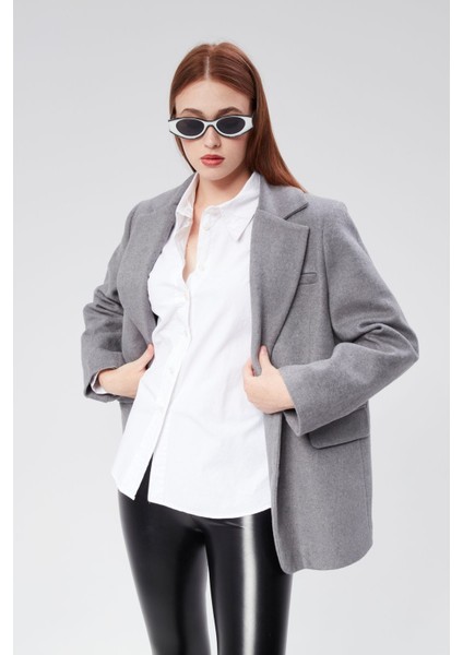 Kruvaze Yaka Regular Fit Kaşe Ceket