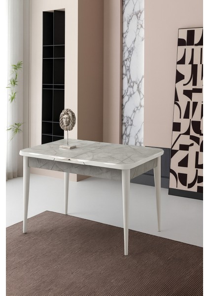 Ortadan Açılır Büyüyen Yemek Masası Mermer Desenli 70X110CM Sadece Masa Fiyatıdır