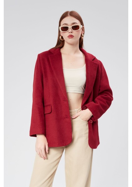 Kruvaze Yaka Regular Fit Kaşe Ceket