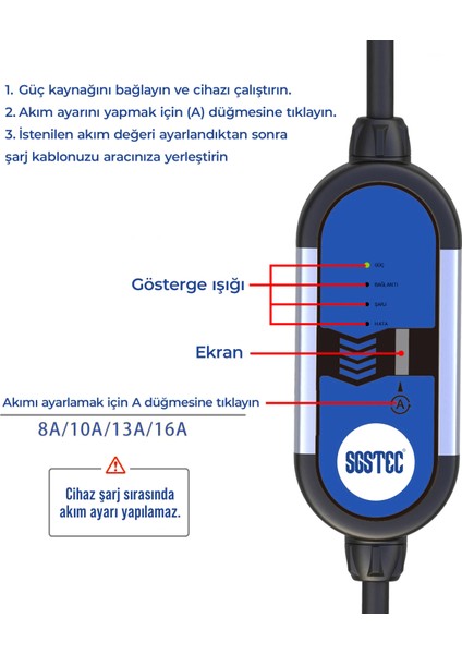 EV Type2 3,5kW 16A Taşınabilir Elektrikli Araç Şarj Cihazı