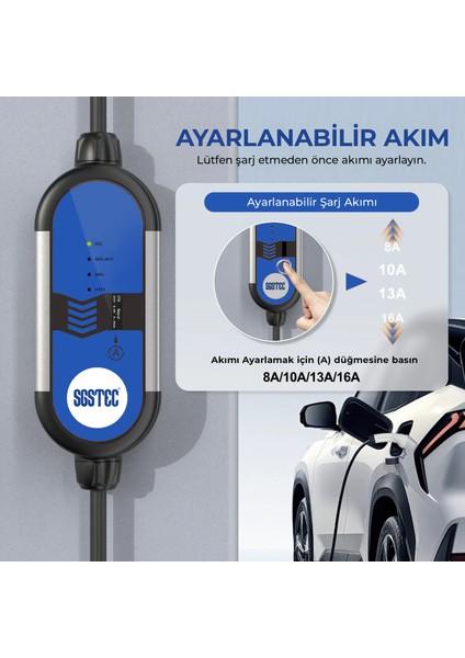 EV Type2 3,5kW 16A Taşınabilir Elektrikli Araç Şarj Cihazı