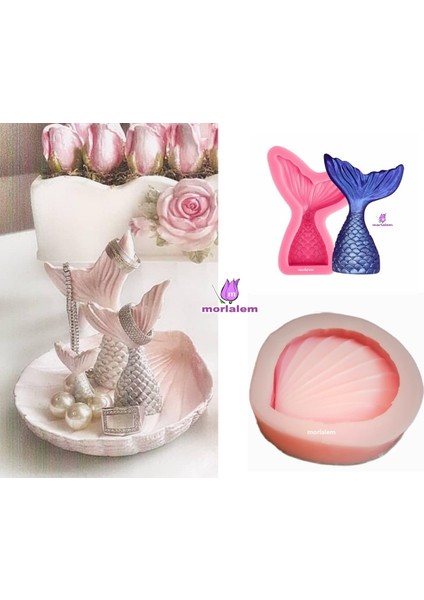 2'lideniz Temalı Kalıplar, Deniz Kızı Kuyruğu Balık Kuyruk Midye Tabak Silikon Kalıp K-267 K-605