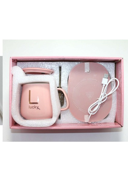 Pembe Porselen Kupa, Kapak ve Kaşık ile Elektrikli Isıtıcı, Şık ve Pratik Tasarım fiyatları