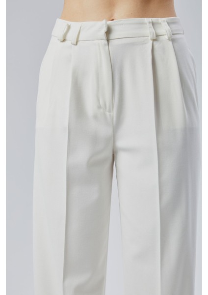 Kadın Ekru Regular Kalıp Dokuma Palazzo Pantolon