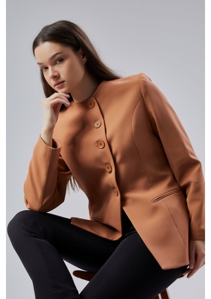 Camel Bisiklet Yaka Regular Dokuma Ceket