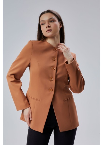 Camel Bisiklet Yaka Regular Dokuma Ceket