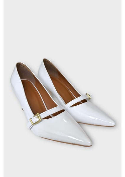 Kadın Tek Bant Tokalı Sivri Burun Topuklu Ayakkabı Beyaz fırsatları